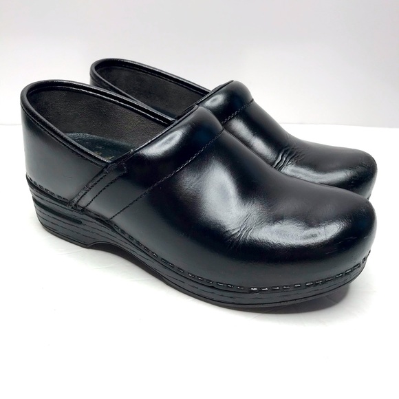 black leather nursing clogs